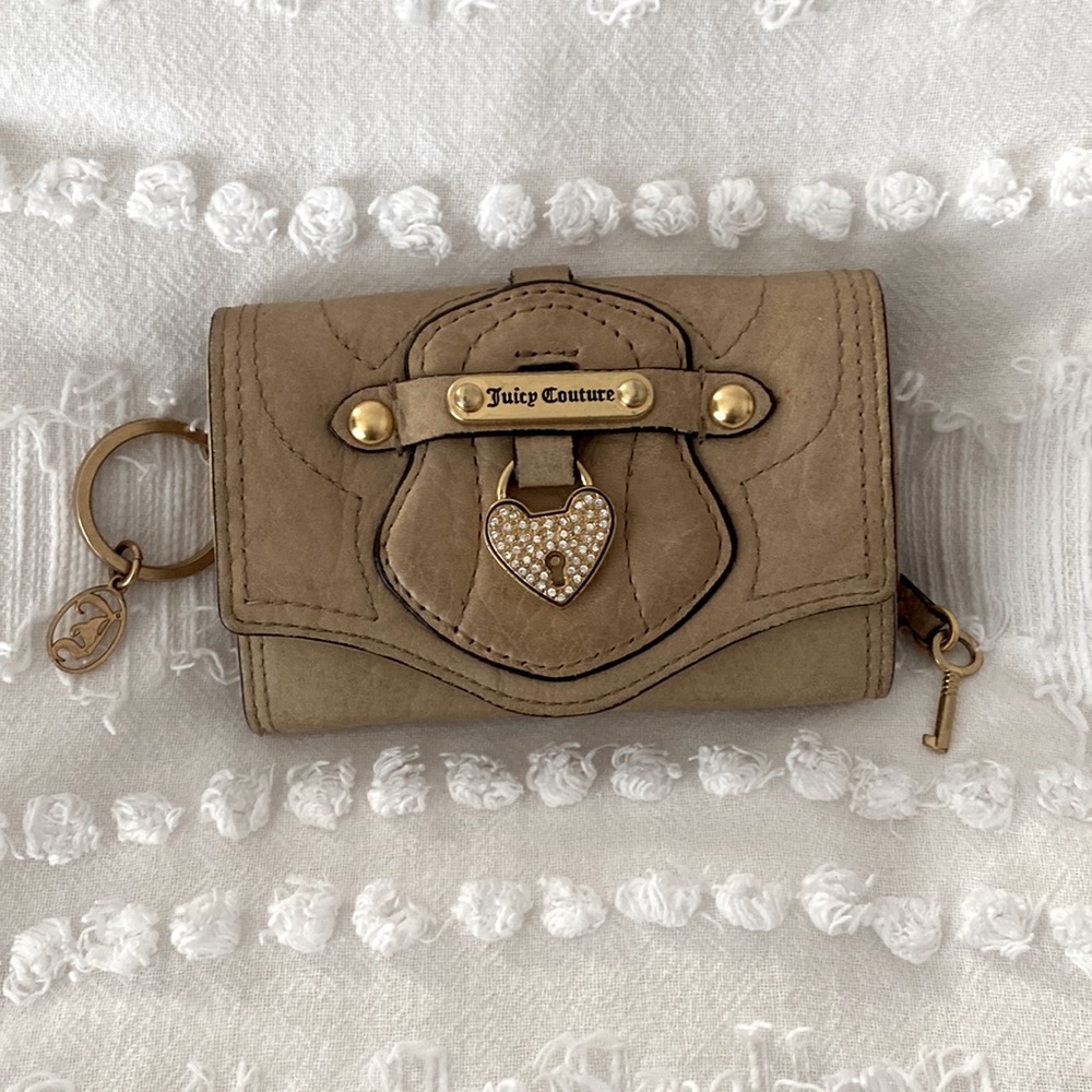 Juicy Couture Beige Wallet with crystal heart lock and key